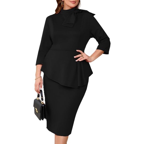 Plus Size Bodycon Midi Dress with Ruffle Sleeves for Curvy Women - Picture 5 of 6